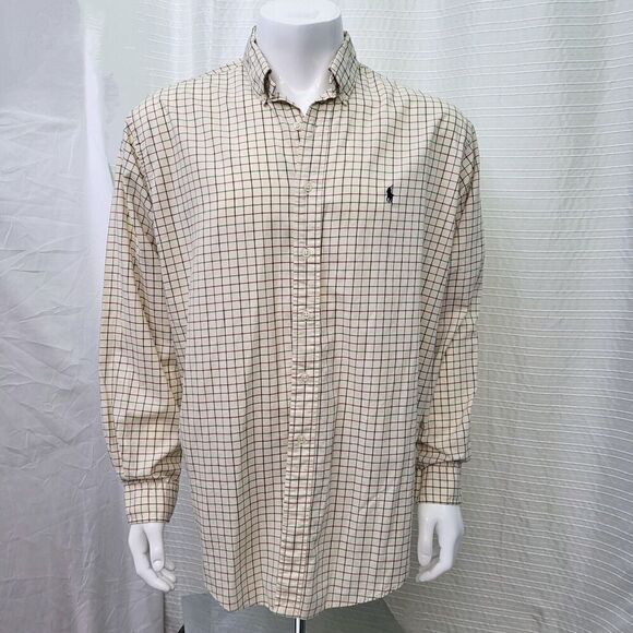 RALPH LAUREN Long Sleeve Button Down Shirt Cream / Ivory Plaid Men's Size XL - Picture 4 of 10